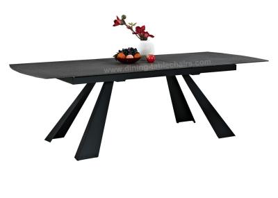 China Stone Coated Tempered Glass Extension Dining Table Stylish Black For 12 Seats for sale