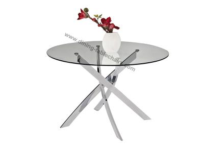 China Clear Glass Glossy Chrome Round Dining Table Dia 1.2 Meter Glossy Chromed Legs for sale