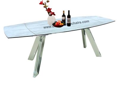 China 2,1 mesa de comedor inoxidable del metro HPL, mesa de comedor moderna de la extensión de Horsebelly en venta