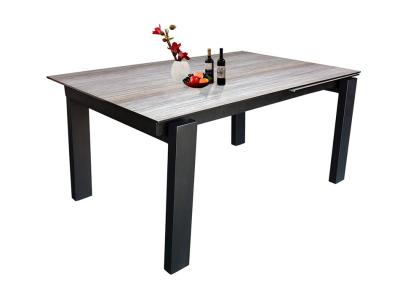 China Tempered Glass Square Extension Dining Table 2 Meter HPL Topped Steel Frame for sale