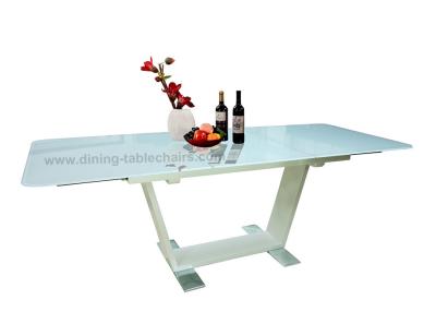 中国 白によって塗られる緩和されたガラスのダイニング テーブル2.2メートルのステンレス製の基盤 販売のため