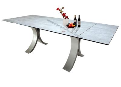 China HPL Laminated Tempered Glass Extendable Dining Table Laser Cutted for sale