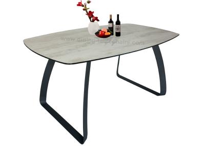 China HPL Laminated Fixed Dining Table Horsebelly 1.6 Meter Stylish Legs 8 Seats for sale