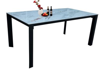 China Rectangular Fixed Dining Table Tempered Glass Topped With High Glossy Ceramic for sale