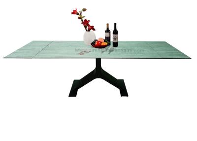 China 2.5 Meter Tempered Glass Dining Table With HPL Laminate For 10-12 Seats for sale
