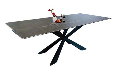 China Steel Tube Extension Dining Table , Rectangle Ceramic Top Dining Table for sale