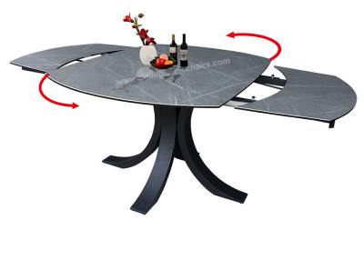China 2.1 Meter Horsebelly Modern Extension Table Black Stylish Legs Ceramic Table Top for sale