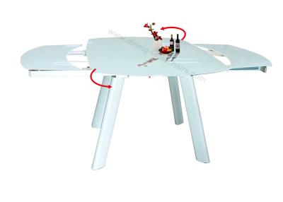 China Super White Tempered Glass Dining Table , Horsebelly Extension Dining Table for sale