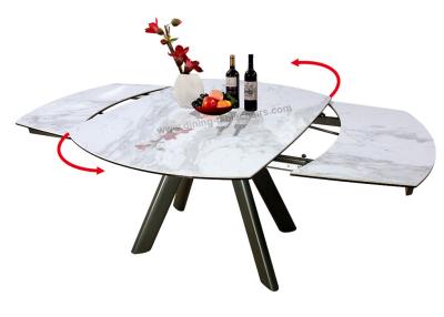 China 1.9 Meter Ceramic Top Dining Table , Horsebelly Glass Extension Dining Table for sale