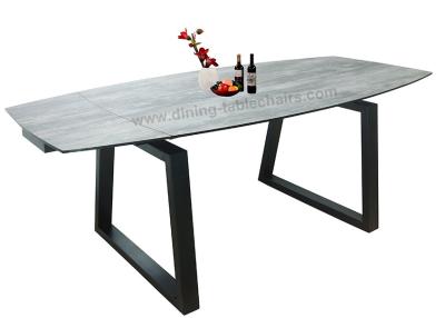 China Contemporary HPL Dining Table , Tempered Glass Horsebelly Extension Dining Table for sale