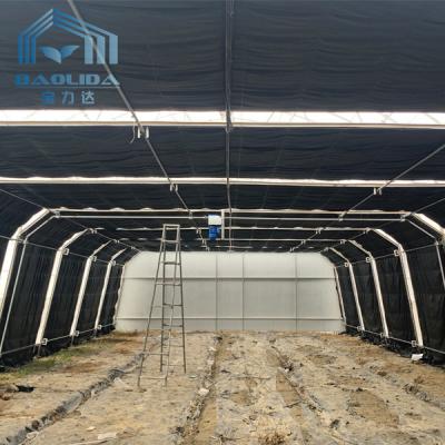 China PE Film Poly Cover Single Span Light Deprivation Greenhouse Aluminum Zinc Plating for sale