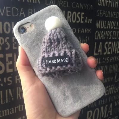 China DIY Korean Plush Christmas Handmade Woollen Hat Winter Style Back Cover Cell Phone Case For iPhone 7 6s Plus for sale