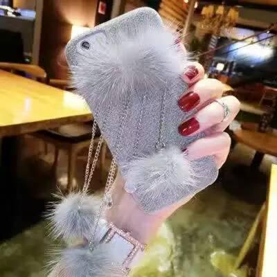China DIY Luxurious Small Fox Hair Chain Ball Pendants Cloth Type Cell Phone Case Cover For iPhone 7 6s Plus for sale