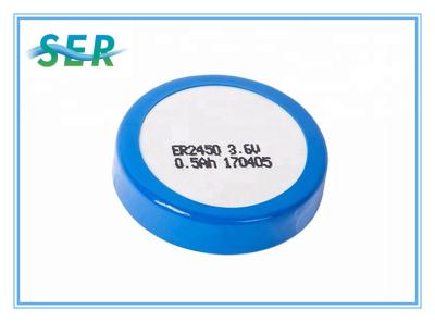 China GPS Tracker ER2450 Li SOCL2 Battery , 500mAh 3.6V Lithium Button Cell Deep Circle for sale