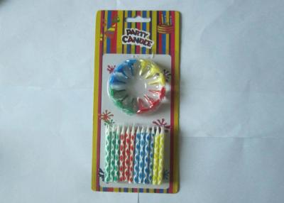 China Birthday Celebration Colored Pillar Candles Striped 12 Pcs Per Set With Holders for sale