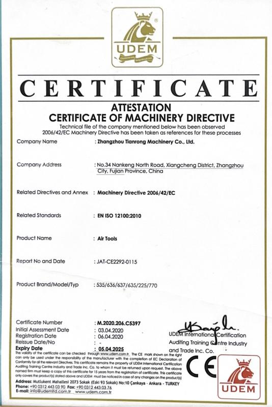 CE - Zhangzhou Tianrong Machinery Co., Ltd.