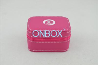China Pink Leather Zipper Luxury Cosmetic Box / Jewelry Pouch And Ring Slot for sale