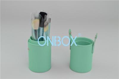 China Unique Luxury Cosmetic Box With A Set Of Brushes Light Green Leather With Buckle for sale
