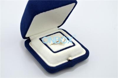 China Factory Supply Fashion Jewelry Box In Navy Blue Velvet With Insert Slot for Single Ring for sale