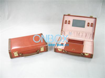 China Handicraft Luxury Cosmetic Box /  Multi Color Leather Makeup Case With Mirror for sale