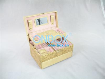 China Beige Handmade Luxury Cosmetic Box With Tray / Cosmetic Gift Packaging for sale