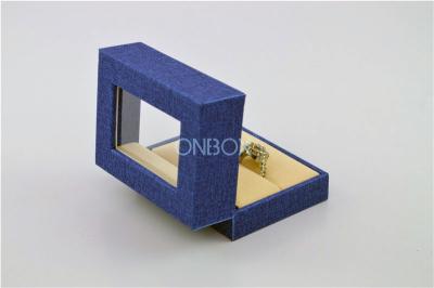 China PU Leather Pandora Jewelry Box For 2 Finger Rings / Big Ring With Trasparent Window On Top for sale