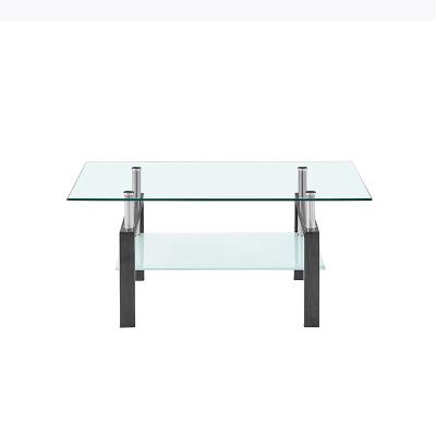 China Rectangular Custom Glass Top Coffee Table Durable Tempered Glass Side Table with shelves for sale