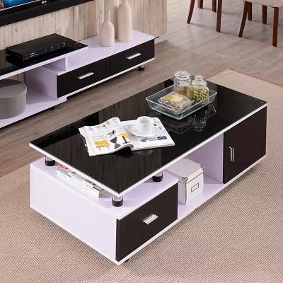 China OEM TV Cabinet Glass Wooden Coffee Table Square Shaped Easy Storage for sale