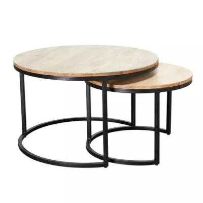 China 80*80*75cm Home Room Furniture Luxury Round Wood Top Coffee Table With Metal Legs for sale