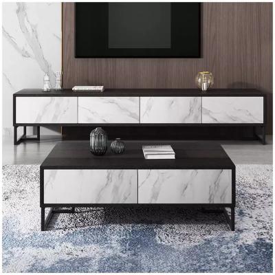 China OEM Modern Living Room Cabinets Metal Frame Marble TV Stand and Coffee Table for sale