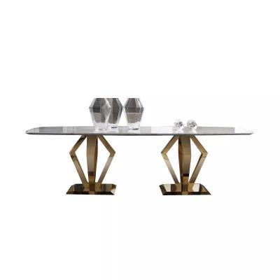 China Rectangular Modern Faux Marble Dining Table Gold Finish Diamond Leg Contemporary Style for sale