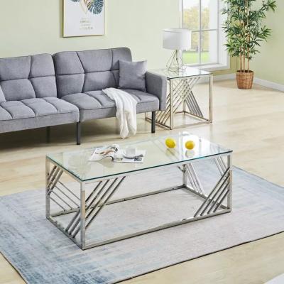 Chine Petite table basse adaptée aux besoins du client de style de meubles de ruban de dessus clair en acier nordique de verre trempé à vendre