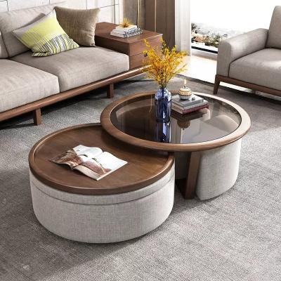 China OEM ODM Modern Living Room Furniture Tempered Glass Wooden Round Coffee Table for sale