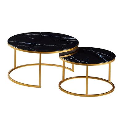 China Height Adjustable Round Living Room Coffee Table 80*80*75cm With Metal Frame for sale