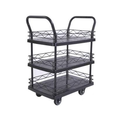 China 330kg Double Armrest 3 Tier Rolling Cart With 4 Silent Inflatable Caters for sale