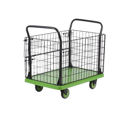China 300kg Double Handrail Foldable Cart Trolley High Guardrail Portable Grocery Cart for sale