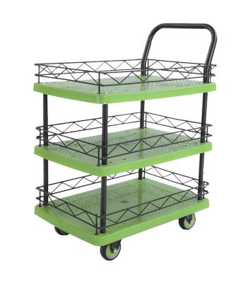 China single armrest Multi Tier Rolling Cart 180kg Load With Guardrail for sale