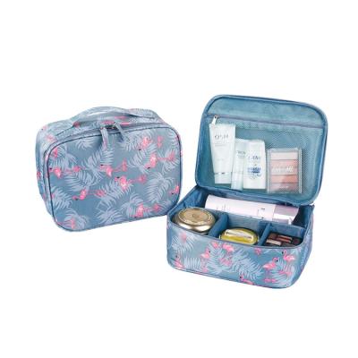 China Embroidered Zipper Closure Makeup Kit Bags Flamingo Tropical Makeup Bag for sale