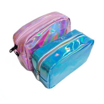 China PU Leather Holographic Makeup Bag Travel Laser Cosmetic Wash Bag for sale