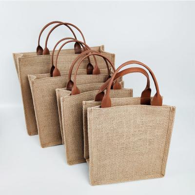 China Medium Size 30-50cm Handheld Shopping Bag Jute Linen Bags for sale