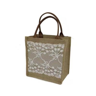 China Hot Stamping Printed Jute Shopping Bags PU Handles Linen Tote Bags for sale