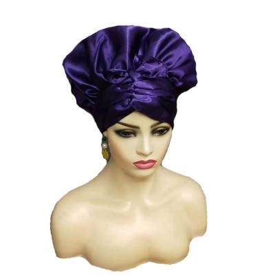 China Deep Purple Long Strap Double Layer Satin Cap For Curly Hair 15 Inch for sale