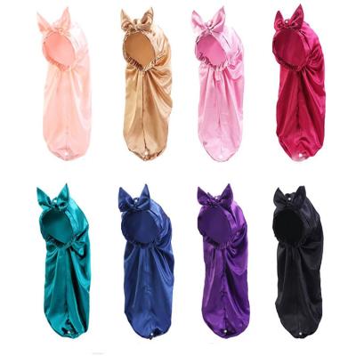 China Big Bow Foldable Sleeping Hair Bonnets 27 inches Satin Lined Sleep Cap for sale