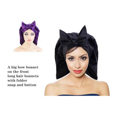 China Big Bow Satin Night Hair Wrap Foldable Night Cap For Long Hair for sale