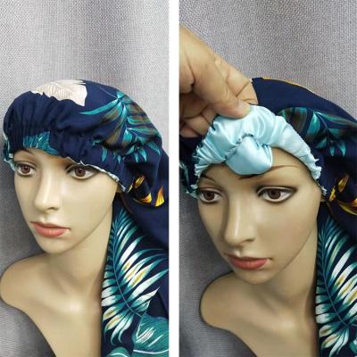 China Reversible Double Layer Satin Lined Long Hair Bonnet for sale