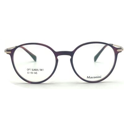 China OPT SUN001 Acetate Optical Frame with high elasticity temples trendy Round Style Fashionable Look for sale