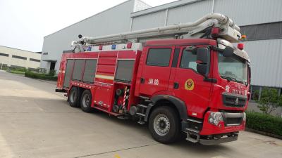 China SINOTRUK 440hp Water Tower Fire Truck With 3 Axles 32M Telescopic Boom for sale