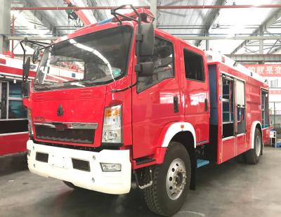 China HOWO Red Color Water Tank Fire Truck 4000L Capacity For Road Spraying Multipurpose for sale