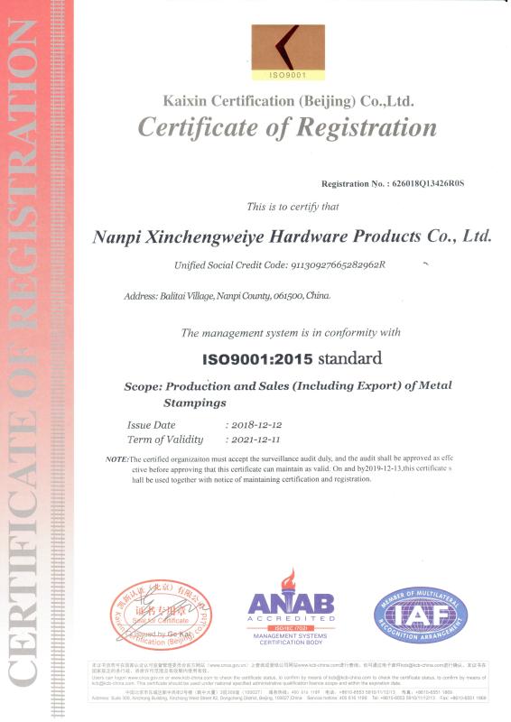 ISO - Nanpi Xinchengweiye Hardware Products Co., Ltd.