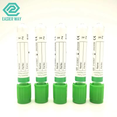 China 2 Year Shelf Life Blood Collection Supplies Vacuum Non Toxic Heparin Tube With Green Cap for sale